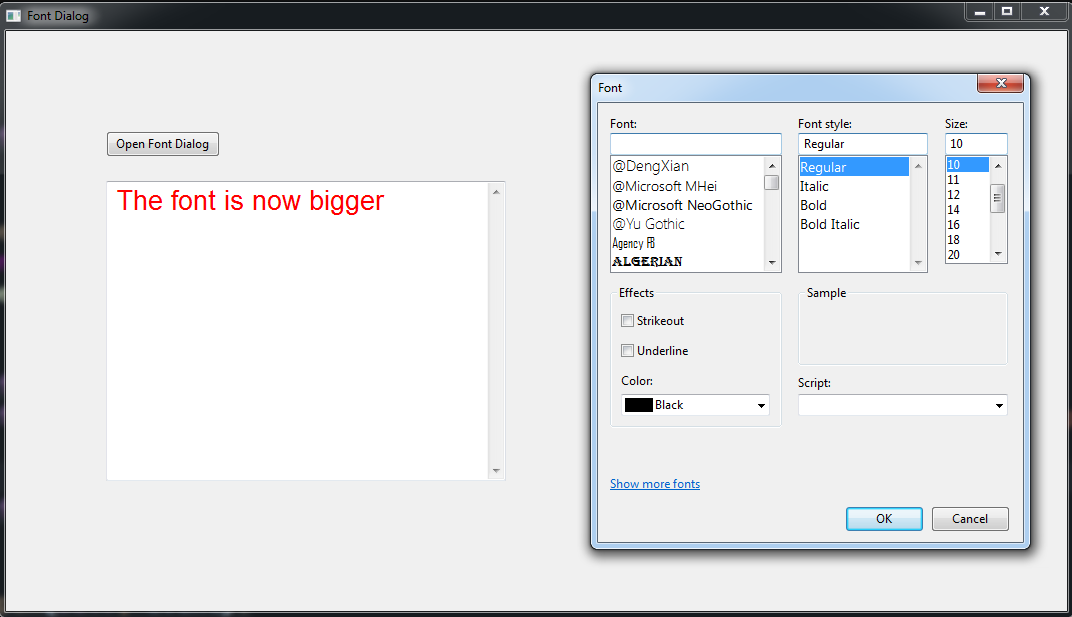 Python GUI Font Dialog in wxPython