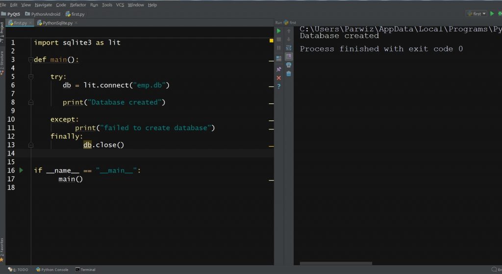 sqlite tutorial create database