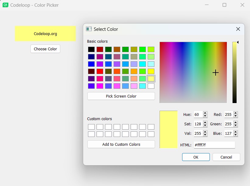 How To Create QColorDialog In PyQt5