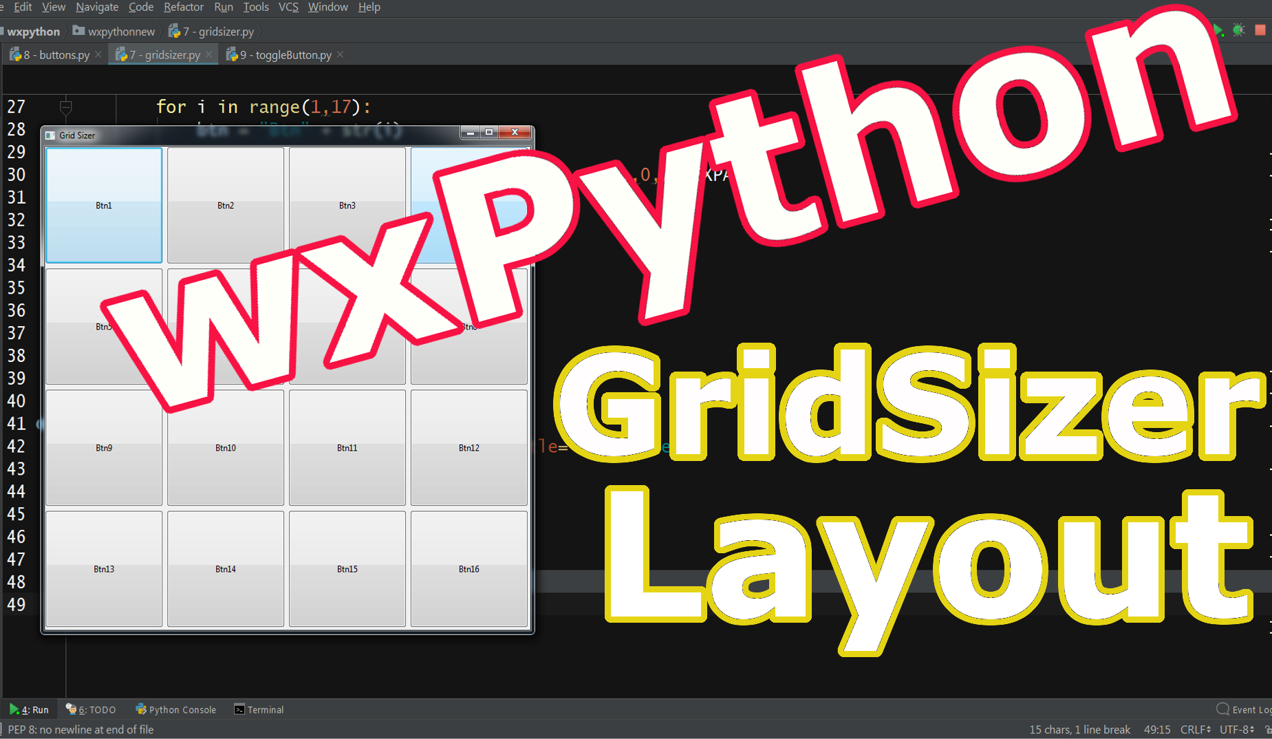 wxPython Creating GridSizer