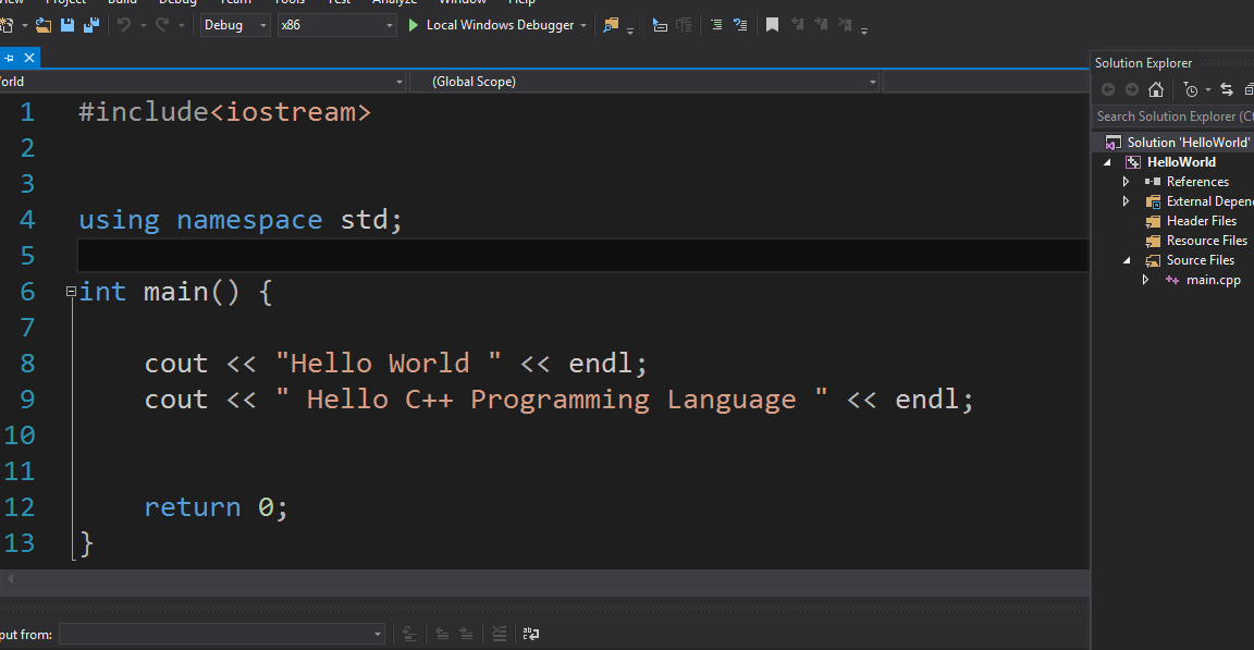 C++ Hello World Code