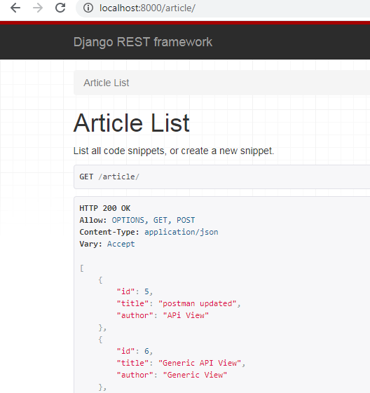 Django REST Framework Browsable API