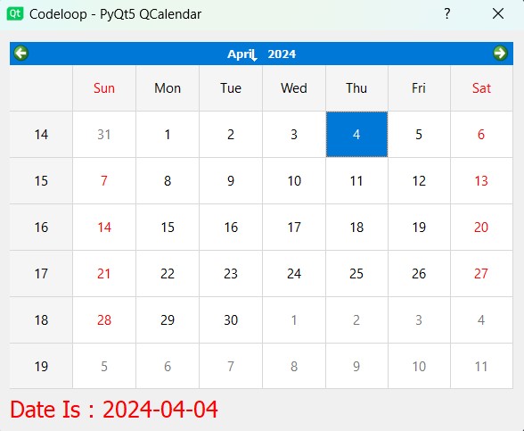 Python GUI Development - QCalendarWidget